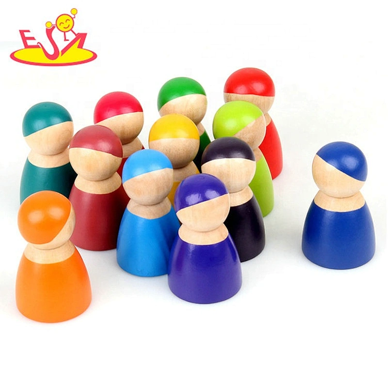 2020 new arrival 12pcs colorful wooden dolls for toddlers W06D131
