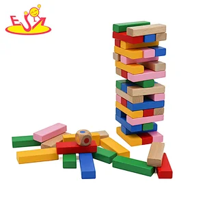 Customize colored wooden 52PCS Stacking blocks game for babyW13D237