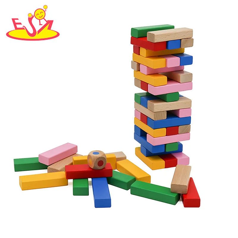 Customize colored wooden 52PCS Stacking blocks game for babyW13D237