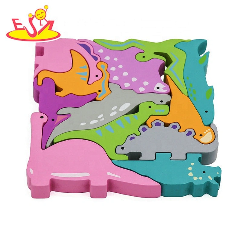 2021 Customize colored wooden dinosaur block puzzle for kids W14A251