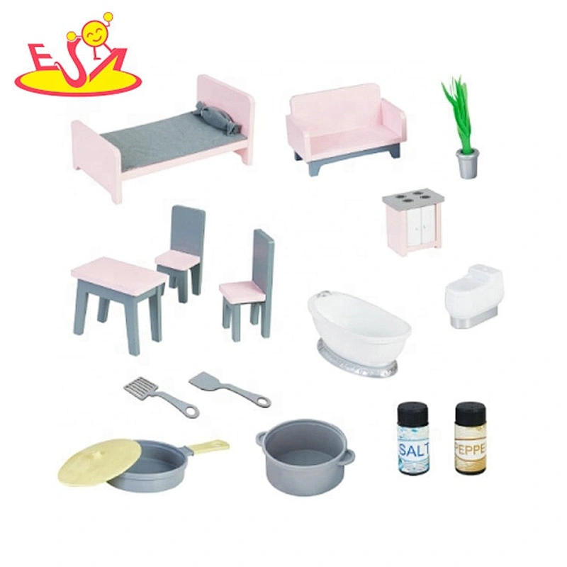 New hottest 2 in 1 girls wooden doll house with kitchen set W06A394