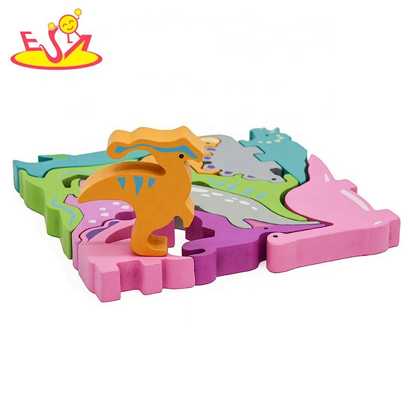 2021 Customize colored wooden dinosaur block puzzle for kids W14A251