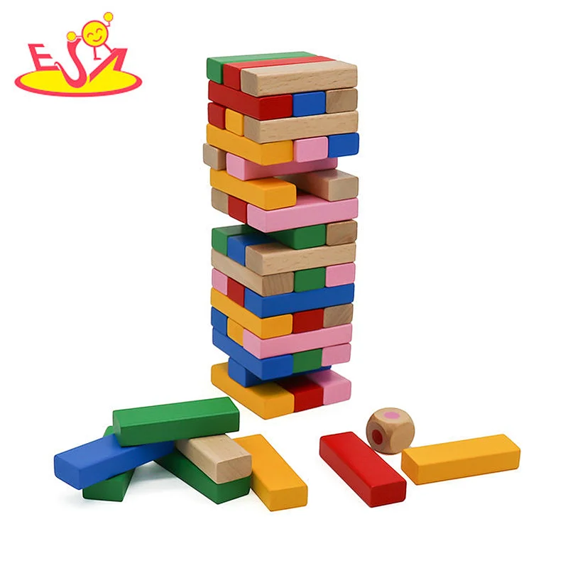 Customize colored wooden 52PCS Stacking blocks game for babyW13D237