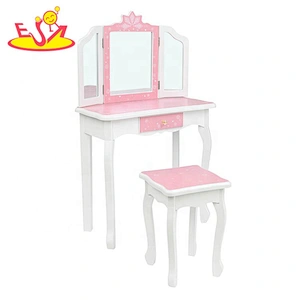 wholesale modern wooden kids dressing table with mirror and stool W08H126A