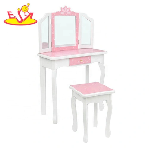 wholesale modern wooden kids dressing table with mirror and stool W08H126A