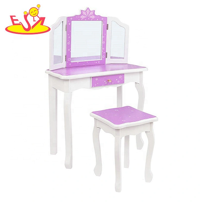 wholesale modern wooden kids dressing table with mirror and stool W08H126A