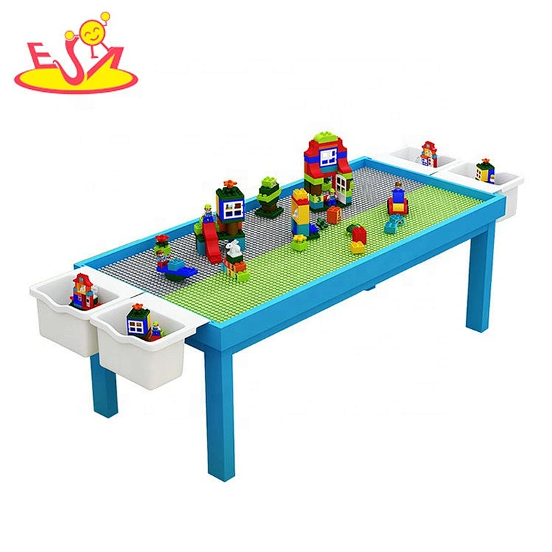 Customize 2 in 1 pink wooden block table for toddlers W08G289A