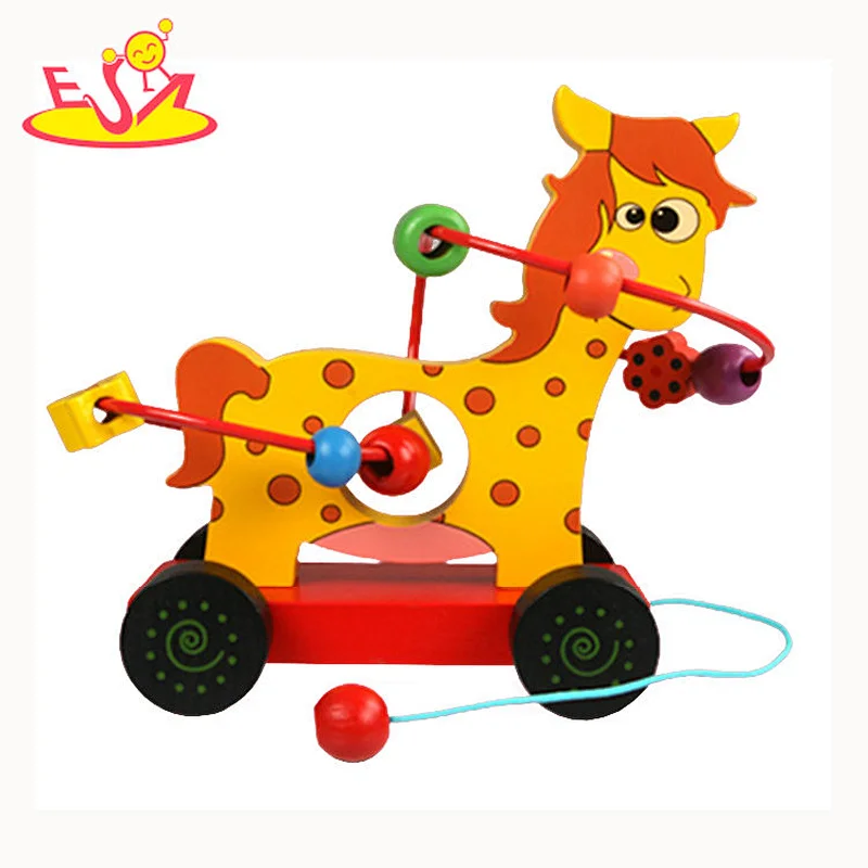 New arrival preschool wooden pull long deer toys for toddlers W05C139