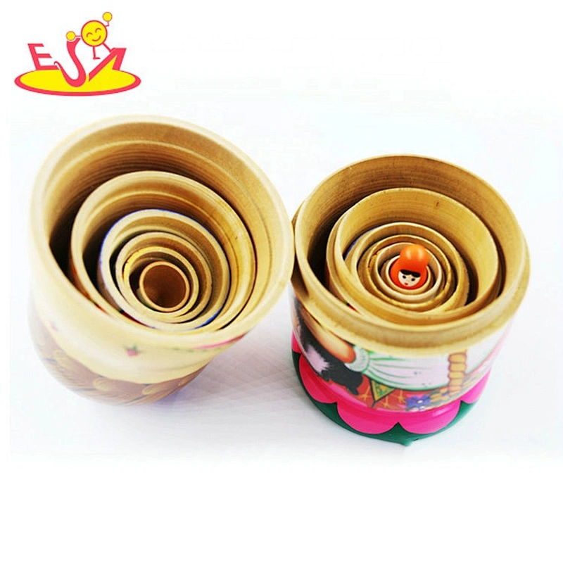 2020 Hand painted 7 in 1 wooden toy nesting dolls for children W06D143