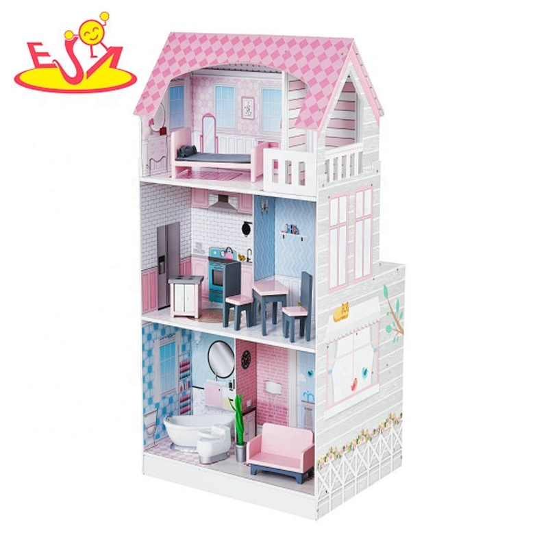 New hottest 2 in 1 girls wooden doll house with kitchen set W06A394
