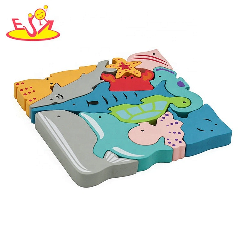 2021 Customize educational wooden animal block puzzle for children W14A252
