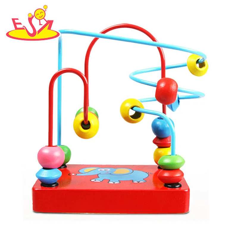 Customize colored wooden bead maze toy for baby W11B257