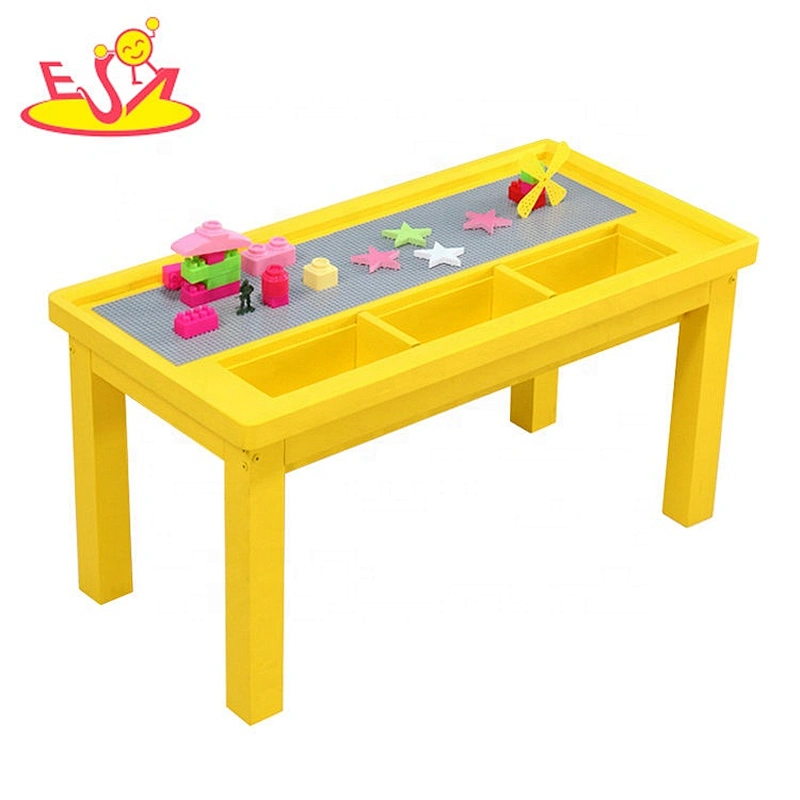 Customize 2 in 1 white wooden building bricks table for toddlers W08G290B