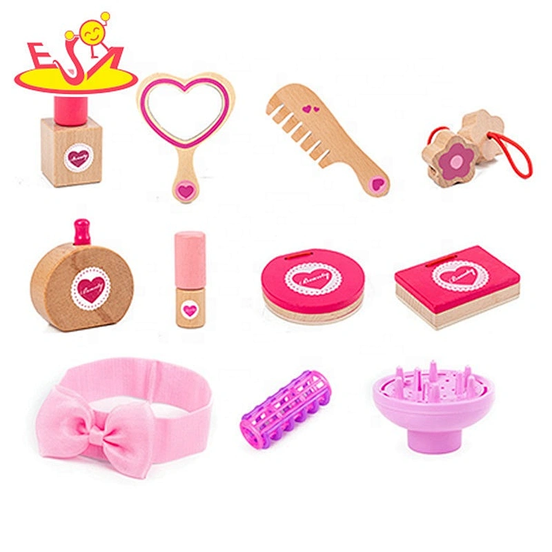 Customize pink wooden girls makeup vanity with mirror and stool W08H135
