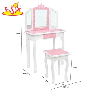 wholesale modern wooden kids dressing table with mirror and stool W08H126A
