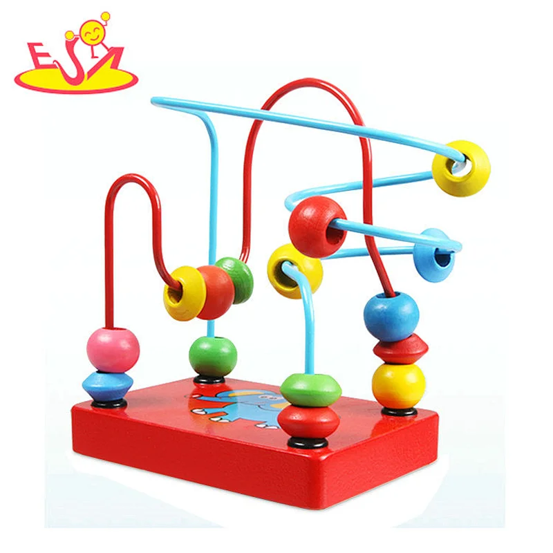 Customize colored wooden bead maze toy for baby W11B257