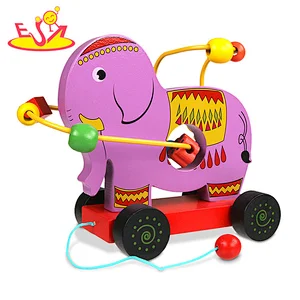 New arrival preschool wooden pull long deer toys for toddlers W05C139
