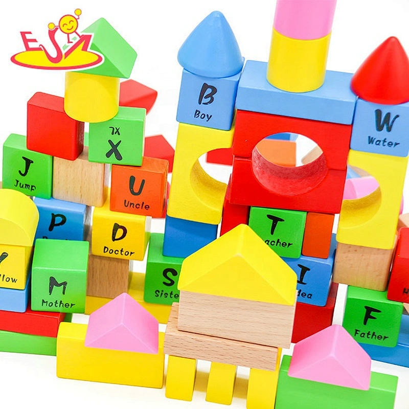 Wholesale 100 PCS child wooden letters building blocks toy for education W13B025