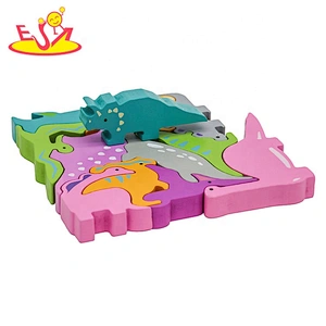 2021 Customize colored wooden dinosaur block puzzle for kids W14A251