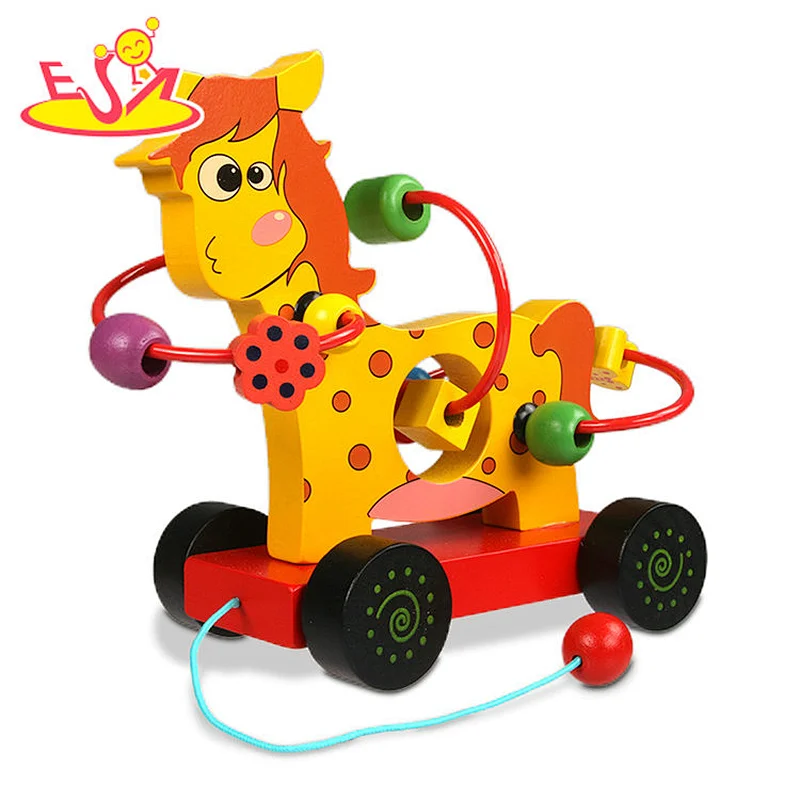 New arrival preschool wooden pull long deer toys for toddlers W05C139