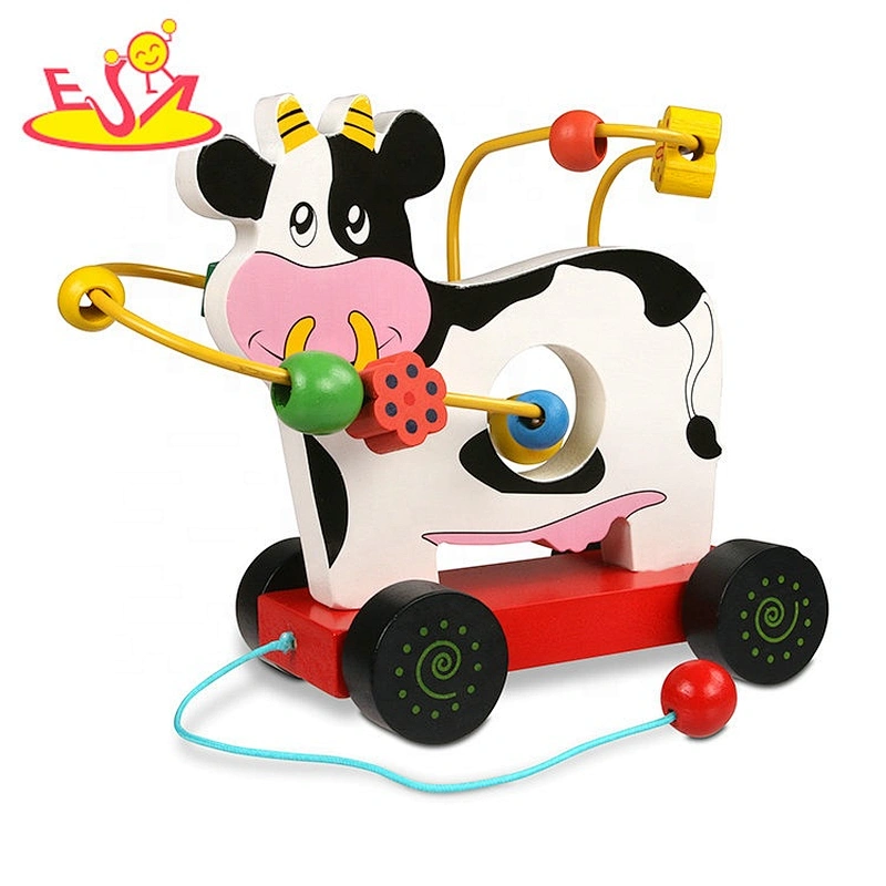 New arrival preschool wooden pull cow toys for toddlers W05C136