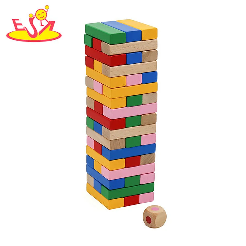 Customize colored wooden 52PCS Stacking blocks game for babyW13D237