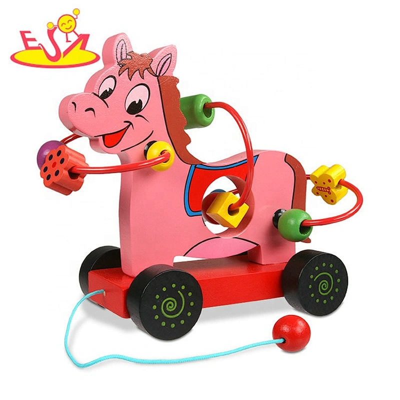 high quality preschool wooden pull horse toys for toddlers W05A137