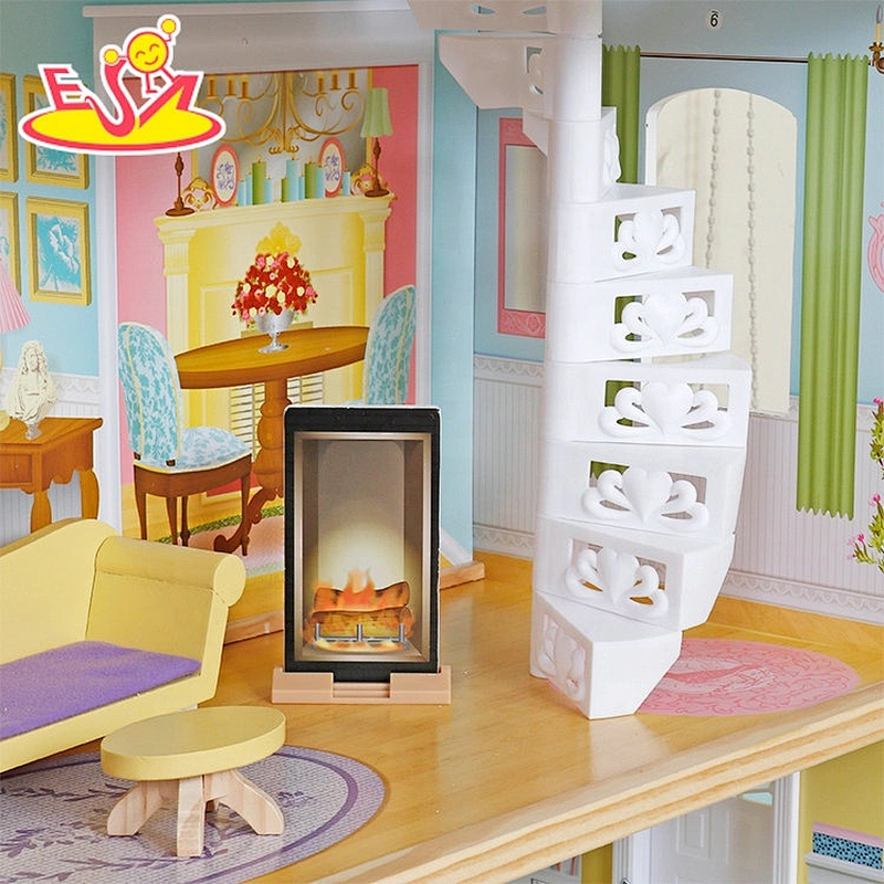 On sale simulation play wooden princess doll house for girls W06A418