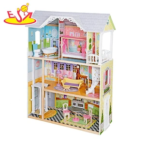 On sale simulation play wooden princess doll house for girls W06A418
