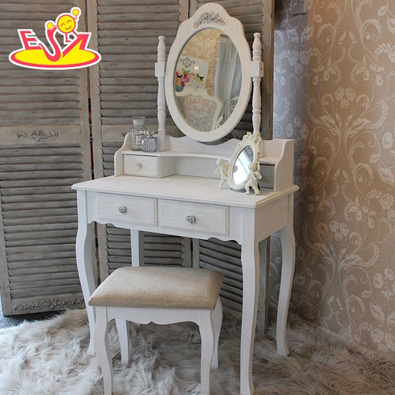 Modern white wooden Mirrored dressing table for children bedroom W08H012