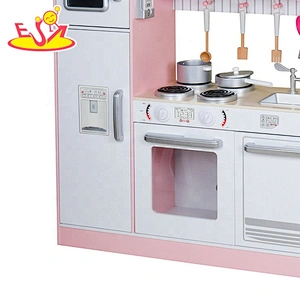 2020 Top sale children large pink wooden toy kitchen set for with fridge W10C382B