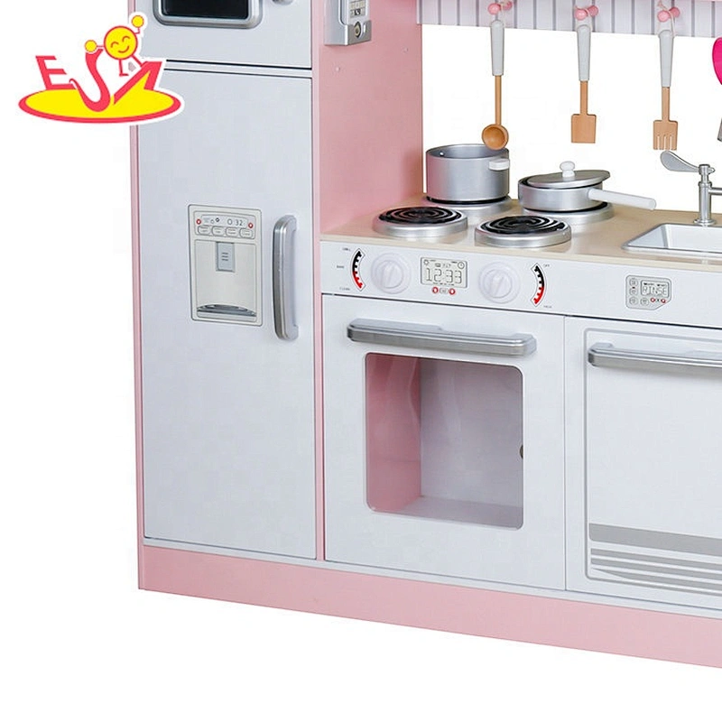 2020 Top sale children large pink wooden toy kitchen set for with fridge W10C382B
