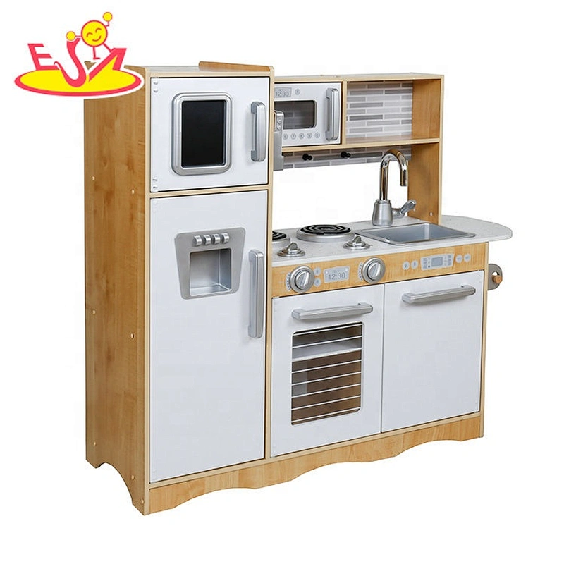 2020 Top sale white kids play wooden toy kitchen sets with refrigerator W10C543