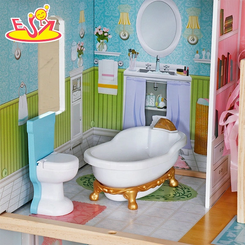 On sale simulation play wooden princess doll house for girls W06A418