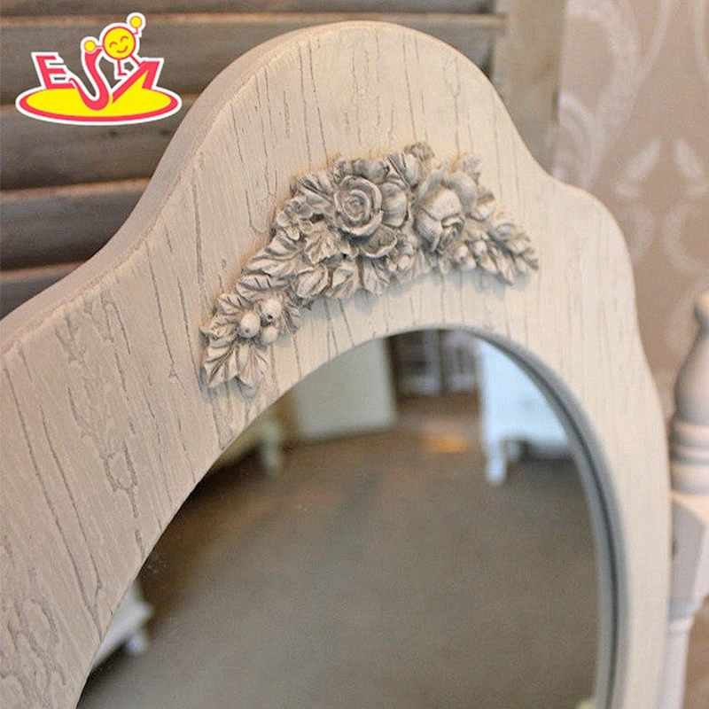 Modern white wooden Mirrored dressing table for children bedroom W08H012