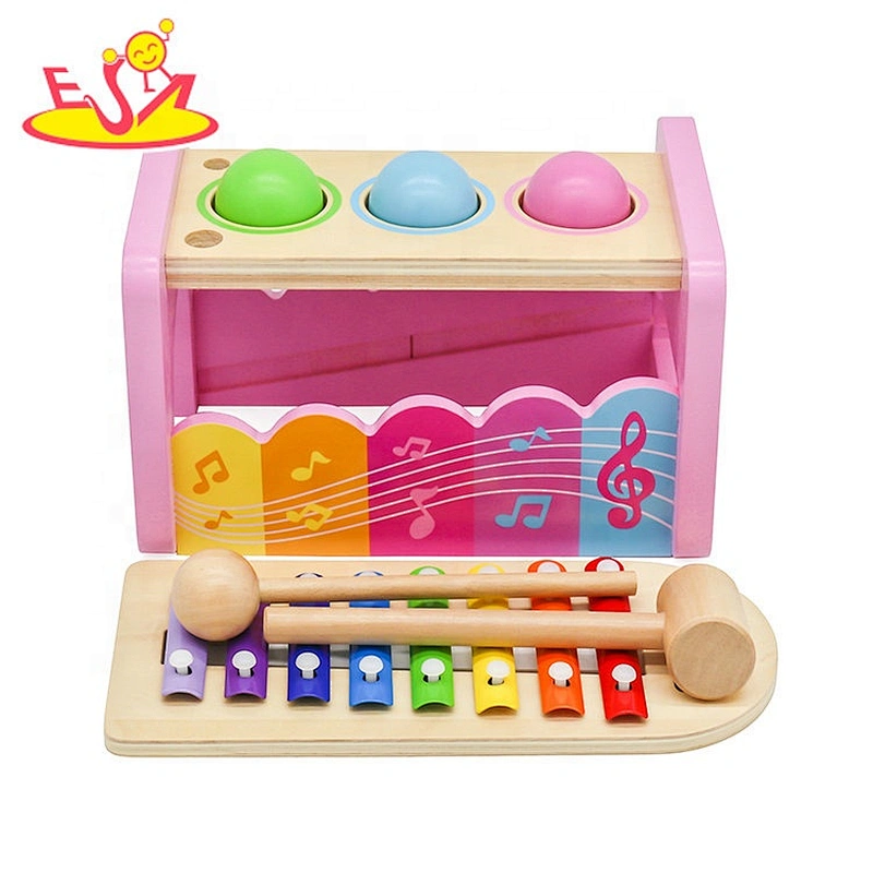 Customize educational wooden xylophone and hammer toy for kids W07C091