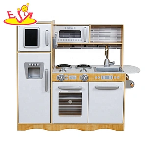 2020 Top sale white kids play wooden toy kitchen sets with refrigerator W10C543