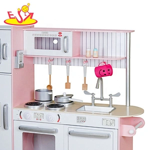 2020 Top sale children large pink wooden toy kitchen set for with fridge W10C382B