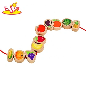 Wholesale multi-function animal blocks puzzle wooden threading toy for toddlers W11E158