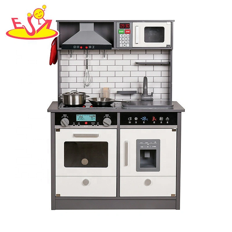 New arrival gray wooden kids play kitchen with sounds W10C493