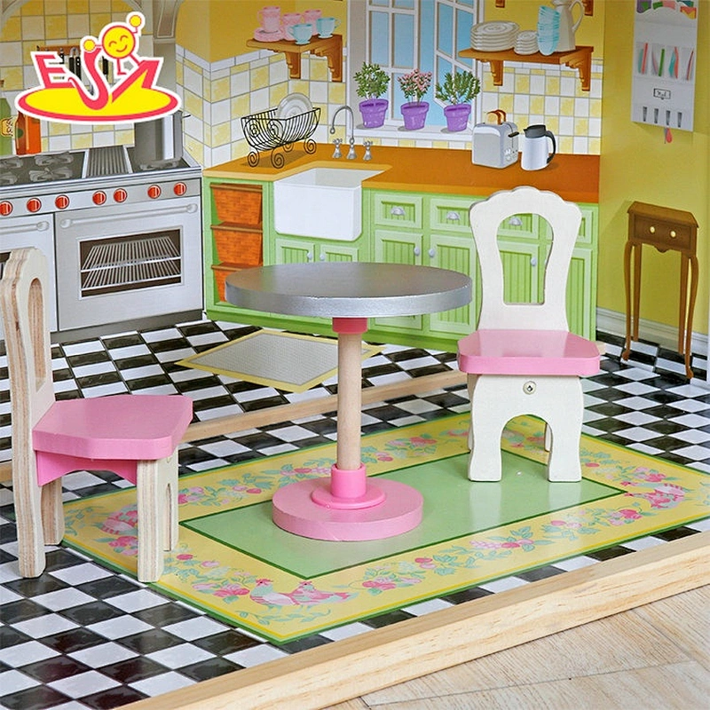 On sale simulation play wooden princess doll house for girls W06A418
