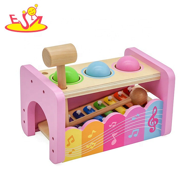 Customize educational wooden xylophone and hammer toy for kids W07C091