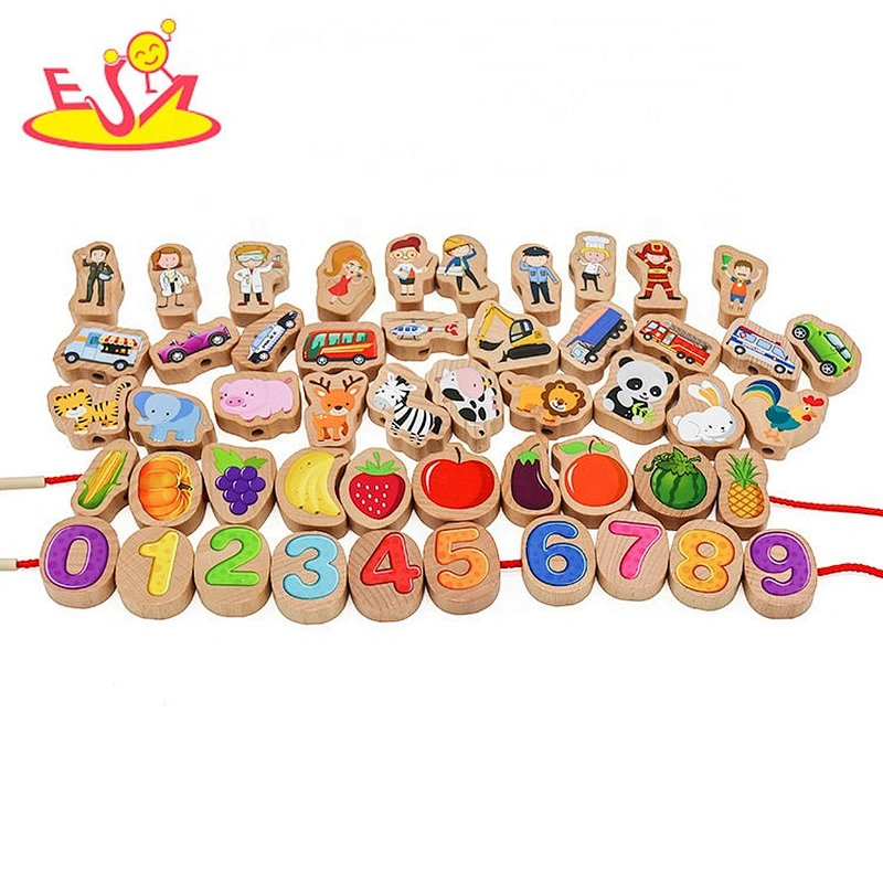 Wholesale multi-function animal blocks puzzle wooden threading toy for toddlers W11E158