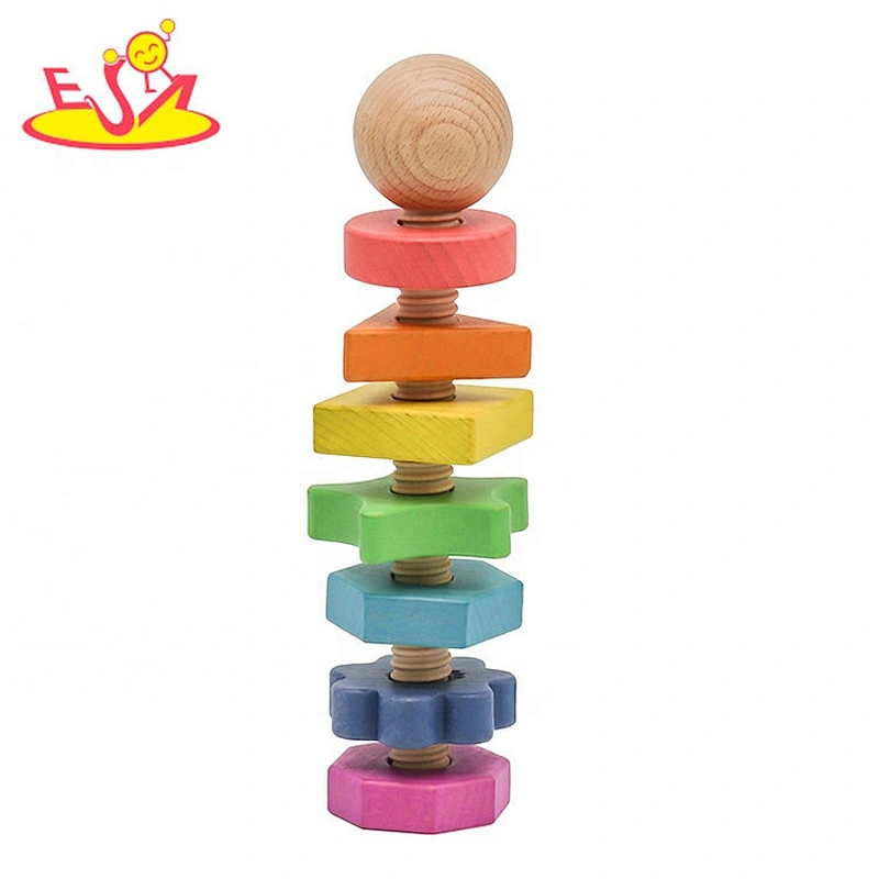 Wooden Rainbow shapes twister toys for children W03C037