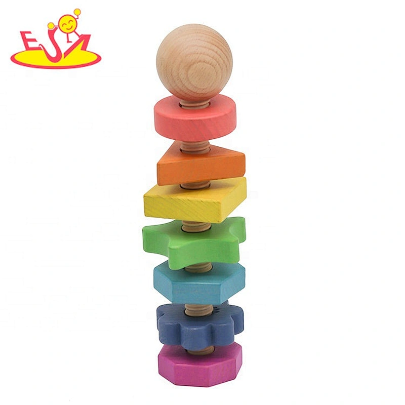 Wooden Rainbow shapes twister toys for children W03C037