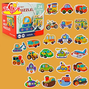 Top fashion wooden shape educational puzzle fruits animals vehicles recognition matching toy for kids W14N014