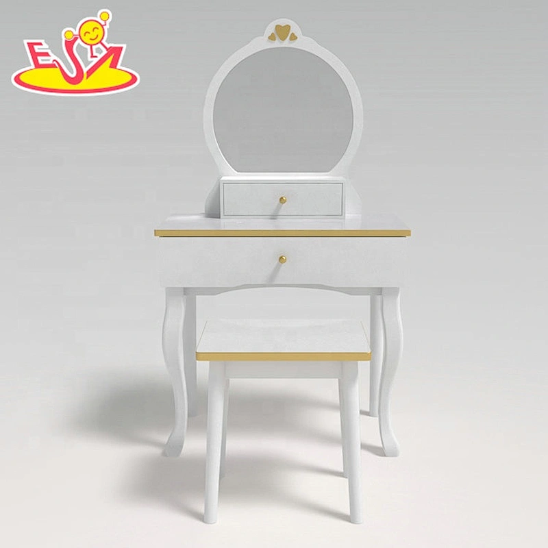 Customize white wooden little girls vanity table with Mirror & Stool W08H140C