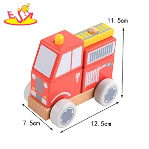 Wooden fire engine truck toy set city rescue vehicle fireman kits for kid's toys W04A532