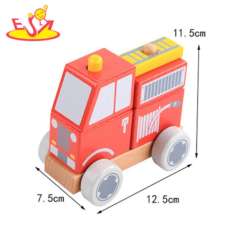 Wooden fire engine truck toy set city rescue vehicle fireman kits for kid's toys W04A532