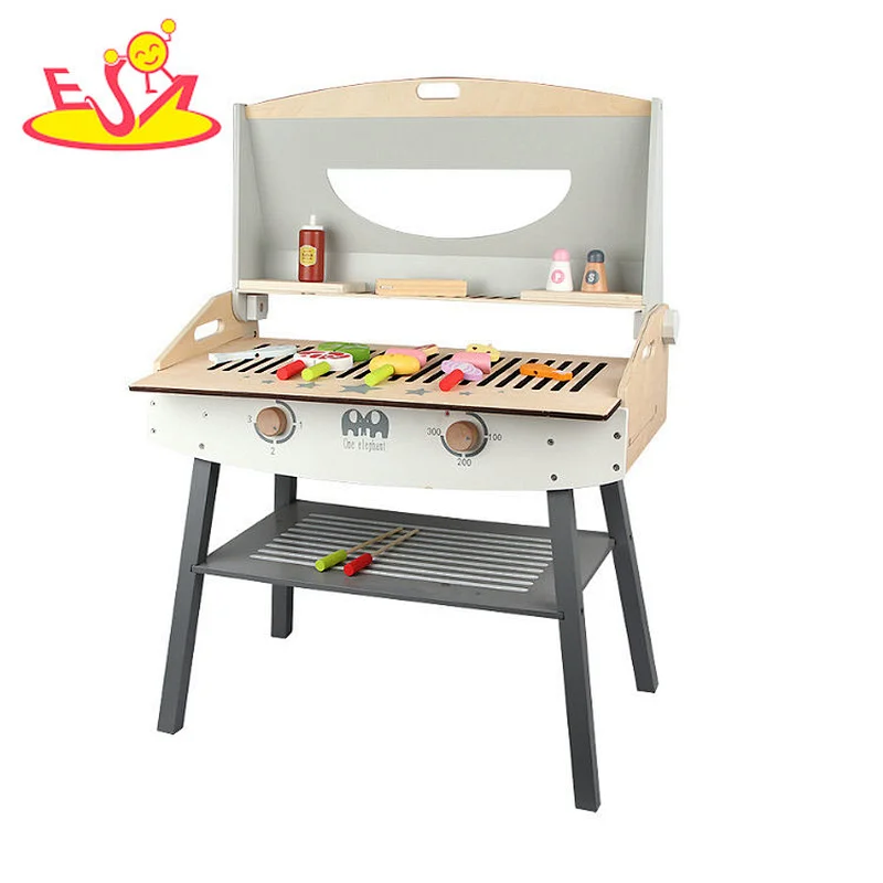 High quality preschool kids play barbecue wooden toy bbq set for kids W10D317